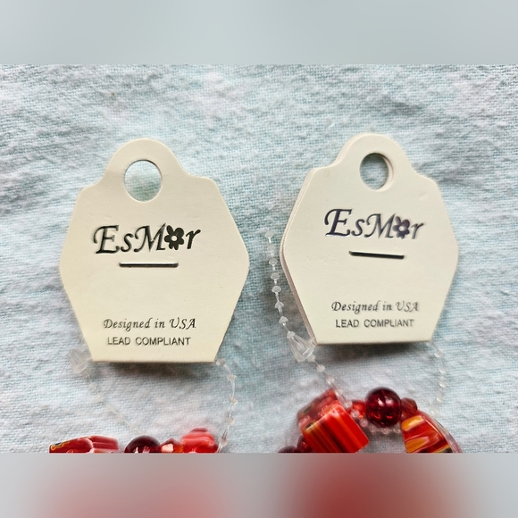 Vintage Shades of Red Beaded Stretch Bracelets, Lot Of Two, EsMar, NWT - Picture 10 of 11